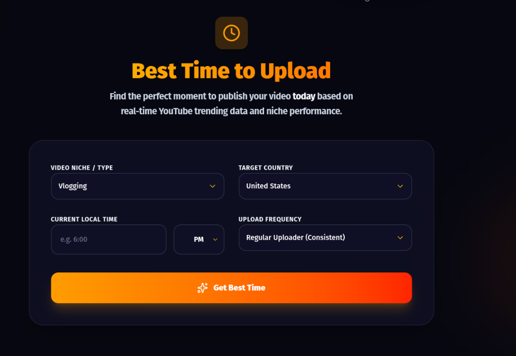 Cre8virals Best Time to Upload Tool