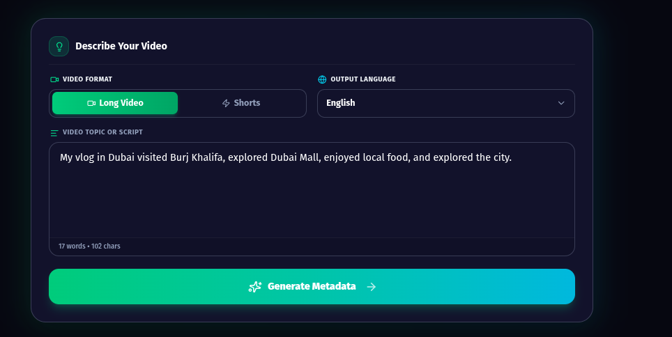 Cre8virals Video Topic Input Form