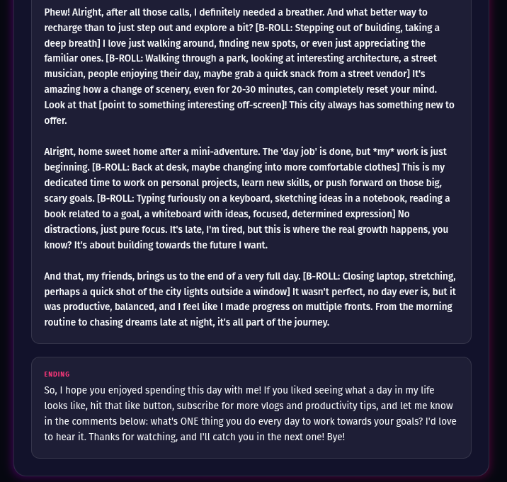 Cre8virals Script Generator Part 2: Video Content, B-Roll Cues & Ending